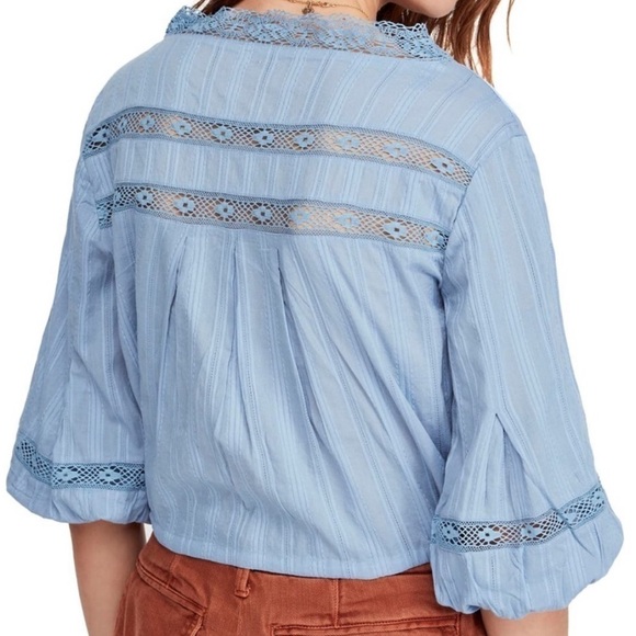 Free People Follow Your Heart Embroidered Crop Balloon Sleeve Top XS - Picture 3 of 11